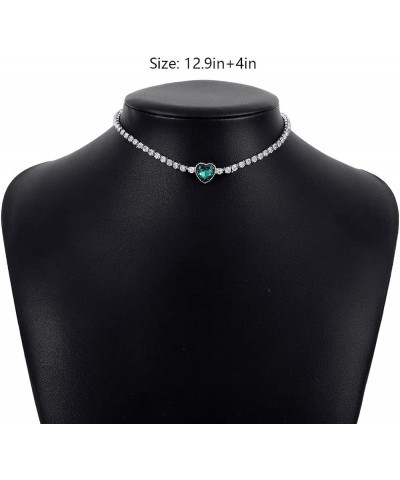 Rhinestone Choker Necklace Green Crystal Heart Necklaces Silver Diamond Heart Necklace Jewelry for Women and Girls Silver $7....