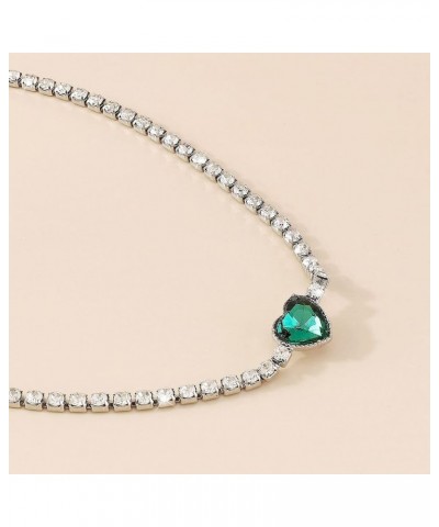 Rhinestone Choker Necklace Green Crystal Heart Necklaces Silver Diamond Heart Necklace Jewelry for Women and Girls Silver $7....