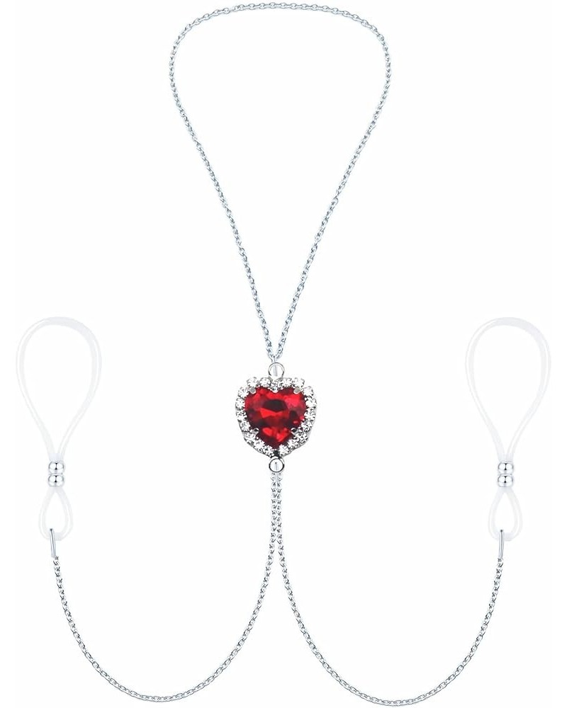 Non Piercing Nipple Jewelry Choker Heart Faux Nipple Piercing Chain Adjustable Nipple Rings-red Red $8.33 Body Jewelry