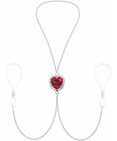 Non Piercing Nipple Jewelry Choker Heart Faux Nipple Piercing Chain Adjustable Nipple Rings-red Red $8.33 Body Jewelry