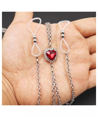 Non Piercing Nipple Jewelry Choker Heart Faux Nipple Piercing Chain Adjustable Nipple Rings-red Red $8.33 Body Jewelry