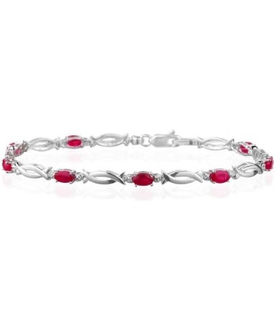 0.01 Cts Diamond & 2.80 Cts Oval Natural Ruby Bracelet- 14K White Gold $410.00 Bracelets