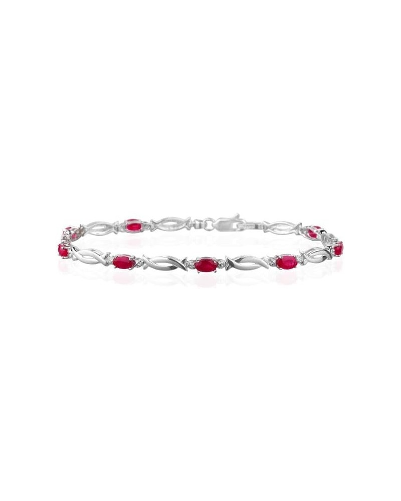 0.01 Cts Diamond & 2.80 Cts Oval Natural Ruby Bracelet- 14K White Gold $410.00 Bracelets