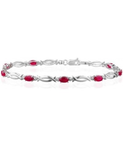 0.01 Cts Diamond & 2.80 Cts Oval Natural Ruby Bracelet- 14K White Gold $410.00 Bracelets