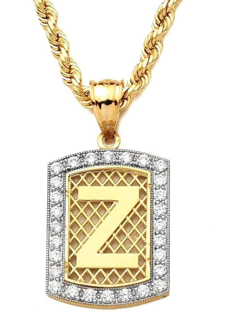 10K Yellow Gold Dog Tag Initials Charm Pendant w/CZ Border (Available from A-Z) Z $89.93 Necklaces