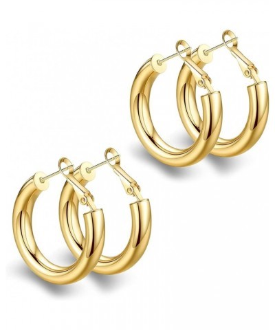 925 Sterling Silver Post Chunky Gold Hoop Earrings, 14K Gold Plated Earrings for Women Lightweight Hollow Tube 25mm-70mm Gold...