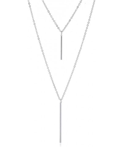 Long Pendant Necklaces for Women Silver Bar Feather Circle Leaf Lock Tassel Y Necklace Statement Sweater Choker Jewelry Set f...