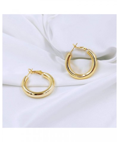 925 Sterling Silver Post Chunky Gold Hoop Earrings, 14K Gold Plated Earrings for Women Lightweight Hollow Tube 25mm-70mm Gold...