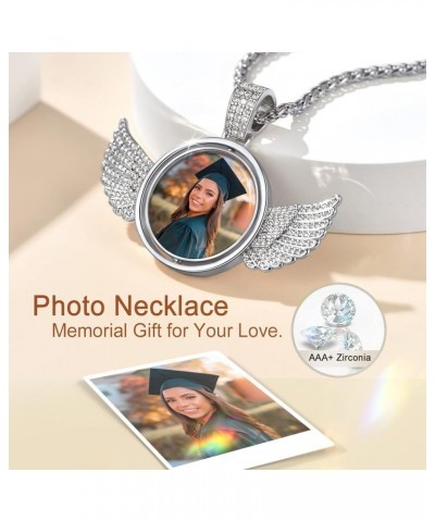 Angel Wings Picture Necklace Personalized,Spinning Pendant Double Side Photos Custom Memory Chain 18K Gold/Platinum Plated/Bl...