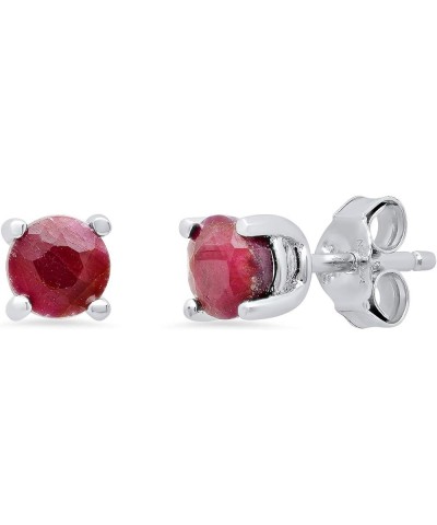 925 Sterling Silver Gemstone Round Stud Earrings for Women 5mm Birthstone with Push Backs Ruby $19.95 Earrings