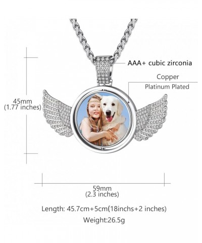 Angel Wings Picture Necklace Personalized,Spinning Pendant Double Side Photos Custom Memory Chain 18K Gold/Platinum Plated/Bl...