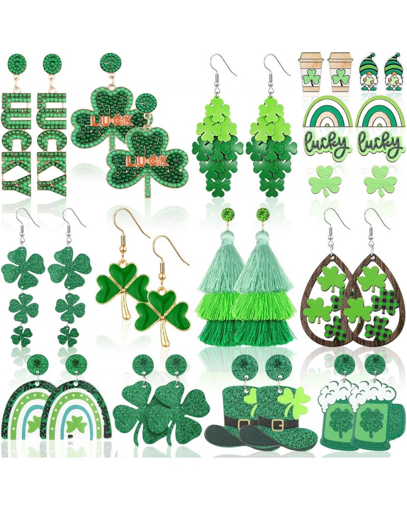 16 Pairs Easter Earrings St. Patrick's Day Earrings Irish Shamrock Bunny Dangle Earrings Clover Earrings for Women(Shamrock S...