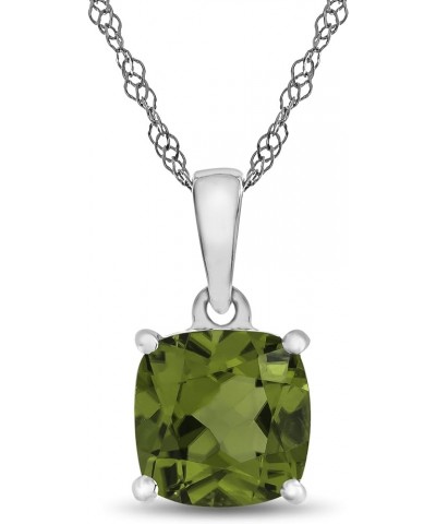 Solid 10k White Gold 7mm Cushion-Cut Center Stone Pendant Necklace Peridot $44.55 Necklaces