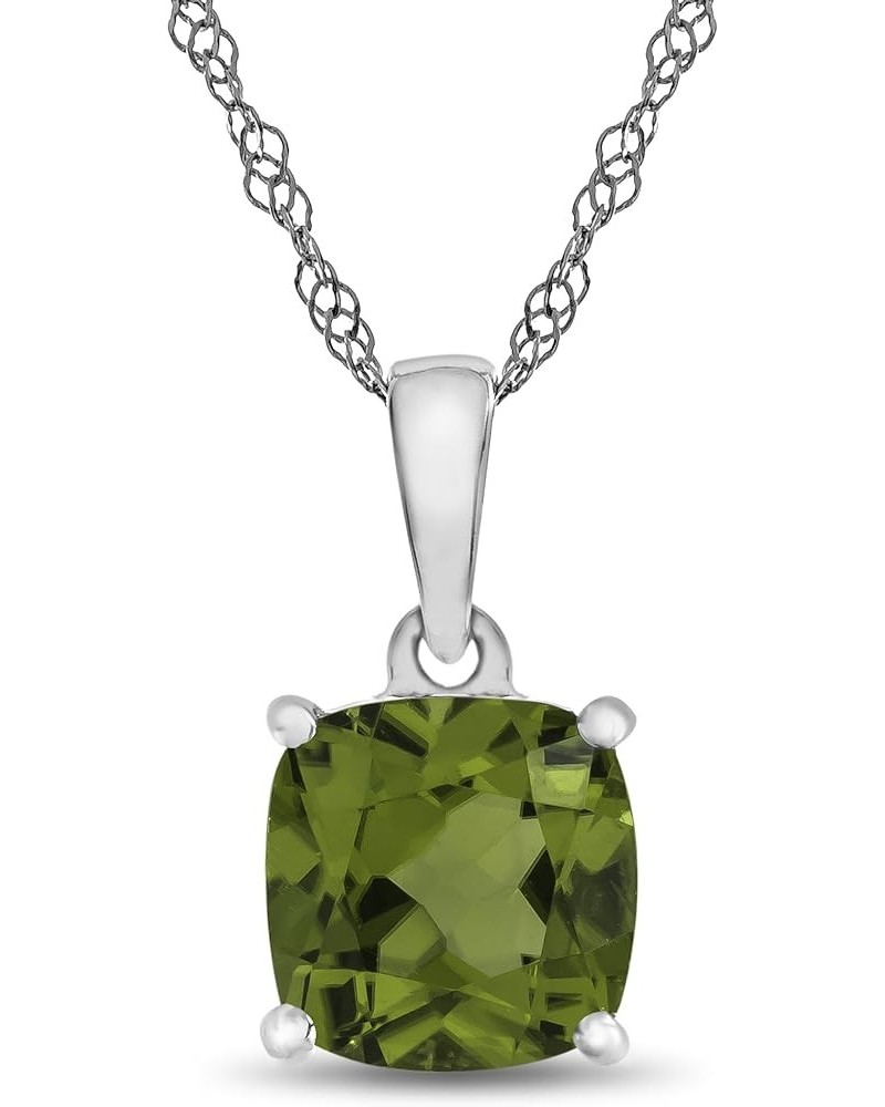 Solid 10k White Gold 7mm Cushion-Cut Center Stone Pendant Necklace Peridot $44.55 Necklaces