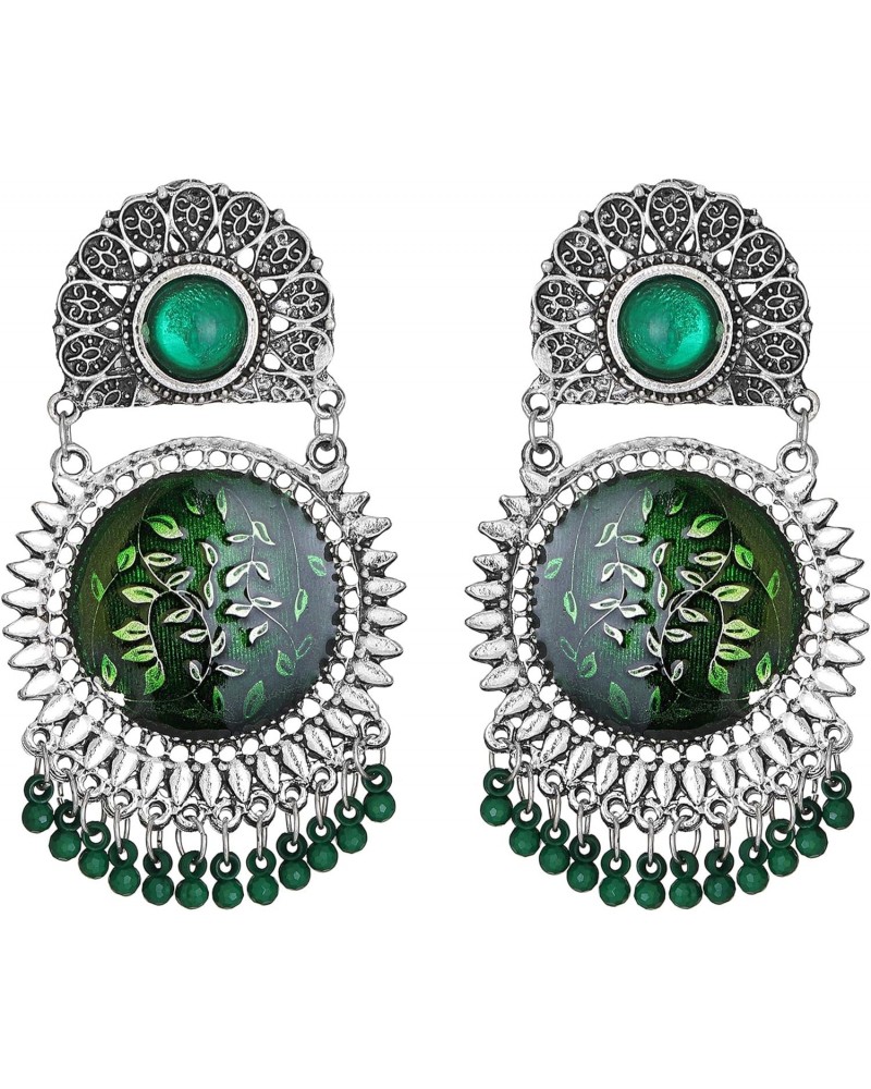 Afghani Partywear Indian Oxidized Silver Enamel Work Drop Dangle Jhumka Designer Earrings for Women and Girls $10.82 Earrings