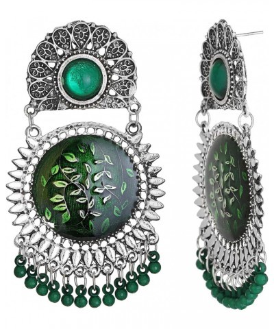 Afghani Partywear Indian Oxidized Silver Enamel Work Drop Dangle Jhumka Designer Earrings for Women and Girls $10.82 Earrings