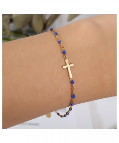 Dainty Beads Cross Bracelet for Women 18K Gold Plated Minimalist Bead Cross Bracelet Christian Bracelet Gifts Religious Cross...