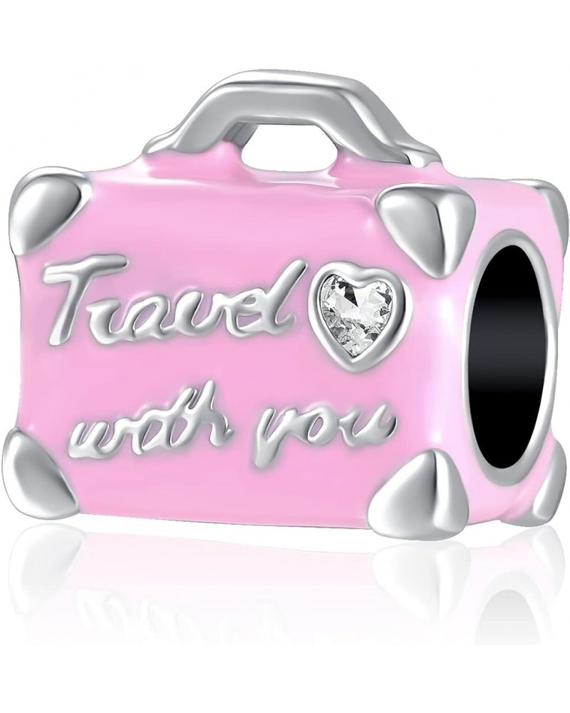 I Love to Travel Charm Luggage Suitcase Love Coffee Cup Enamel Bead for Pandora Bracelet Pink luggage $8.84 Bracelets