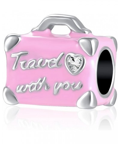 I Love to Travel Charm Luggage Suitcase Love Coffee Cup Enamel Bead for Pandora Bracelet Pink luggage $8.84 Bracelets