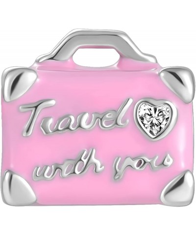 I Love to Travel Charm Luggage Suitcase Love Coffee Cup Enamel Bead for Pandora Bracelet Pink luggage $8.84 Bracelets