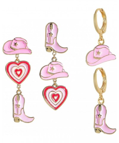 Cowboy Boot Earrings Western Earrings for Women Cowgirl Hat Jewelry Pink 2pairs $6.47 Earrings