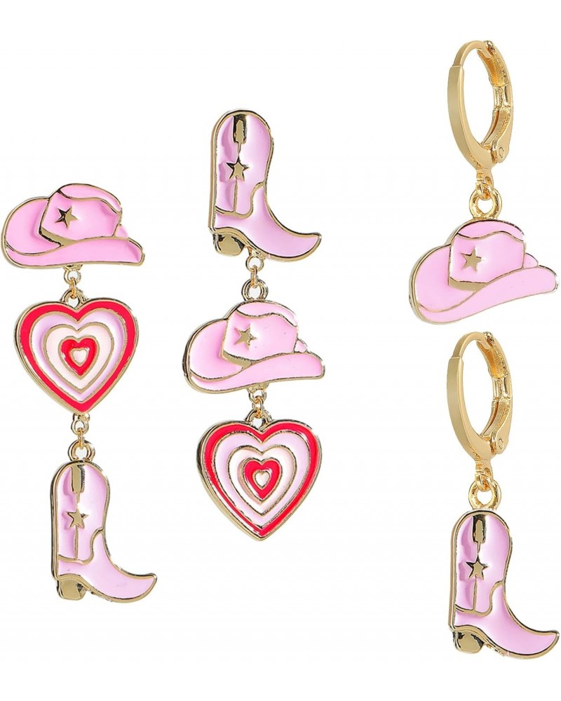 Cowboy Boot Earrings Western Earrings for Women Cowgirl Hat Jewelry Pink 2pairs $6.47 Earrings