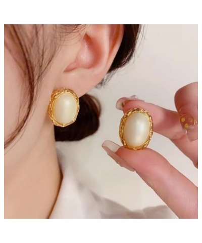 Large Pearl Earrings for Women, Eleghant Dainty Pearl Stud Earrings Simple Vintage Geometric Oval Charms 18k Gold Plated Hypo...