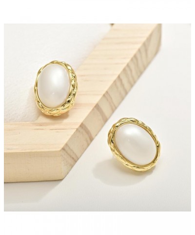 Large Pearl Earrings for Women, Eleghant Dainty Pearl Stud Earrings Simple Vintage Geometric Oval Charms 18k Gold Plated Hypo...