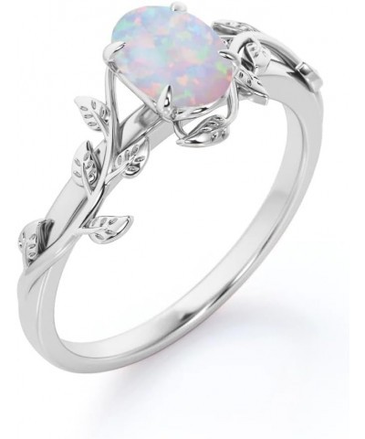 925 Sterling Silver 10K 14K 18K Gold White Fire Opal Engagement Rings for Women 1 Carat Oval Cut Floral Opal Wedding Rings wi...