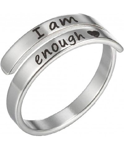 I am Enough Ring for Women Inspirational Ring Open Adjustable Ring Encouragement Ring Stainless Steel Band Ring Statement Rin...