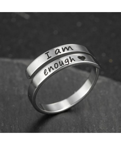 I am Enough Ring for Women Inspirational Ring Open Adjustable Ring Encouragement Ring Stainless Steel Band Ring Statement Rin...