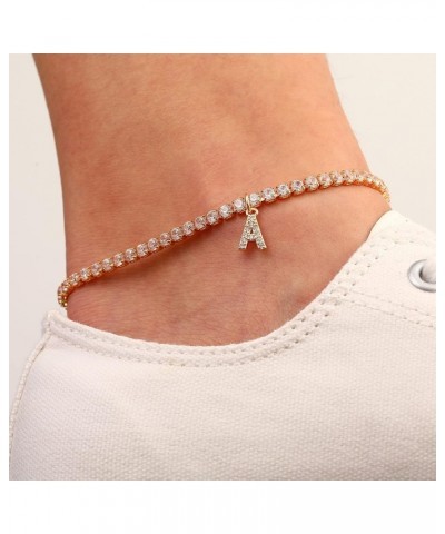 Gold Heart Butterfly Initial Tennis Cuban Ankle Bracelets for Women 14K Gold Plated Initial Charm Gold Anklets for Women Tenn...