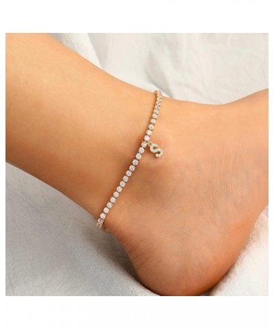 Gold Heart Butterfly Initial Tennis Cuban Ankle Bracelets for Women 14K Gold Plated Initial Charm Gold Anklets for Women Tenn...