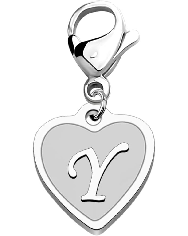 Initial Letter A-Z Alphabet Heart Charm for Bracelet Keychain Necklace Initial Stainless steel Clasp Clip on Charm intial Y $...