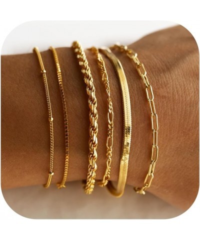 Gold Bracelets for Women Waterproof 14K Real Gold Plated Bracelet Stack Set Non Tarnish Trendy Thin Dainty Stackable Cuban Li...