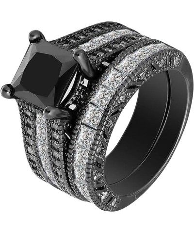 2pcs Women Engagement Ring Set Cubic Zirconia Bridal Wedding Band Square Cut Simulated Diamond Ring (Black, 9) Black 11 $5.65...