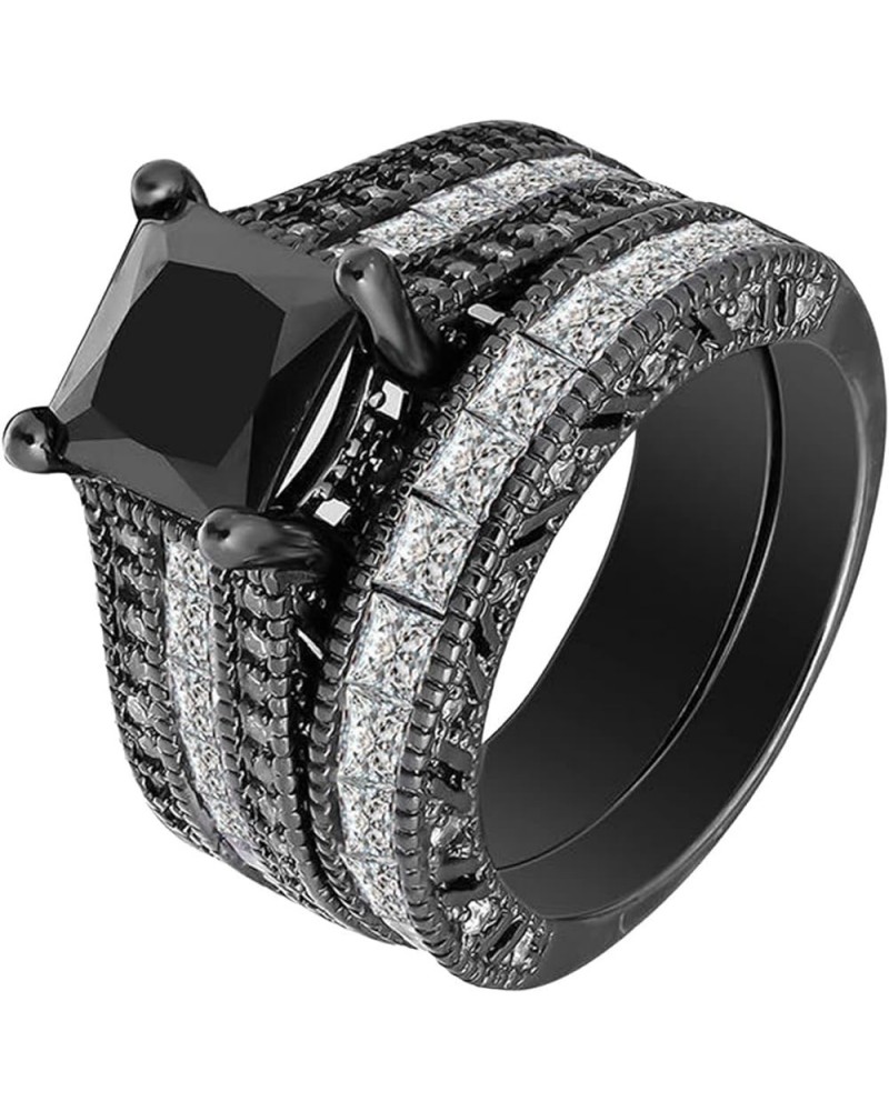 2pcs Women Engagement Ring Set Cubic Zirconia Bridal Wedding Band Square Cut Simulated Diamond Ring (Black, 9) Black 11 $5.65...