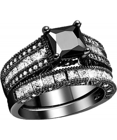 2pcs Women Engagement Ring Set Cubic Zirconia Bridal Wedding Band Square Cut Simulated Diamond Ring (Black, 9) Black 11 $5.65...