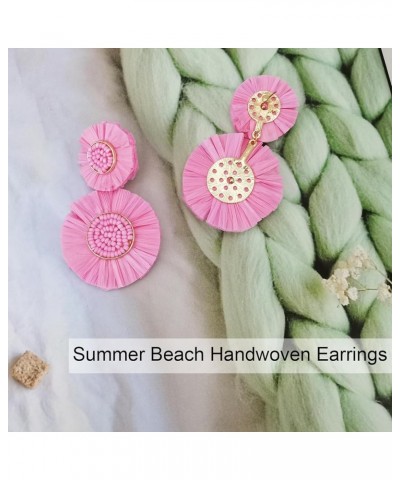 Statement Raffia Floral Earrings Boho Beaded Earrings Summer Beach Handwoven Earrings for Women Girls Jewelry Gifts Pink $7.1...