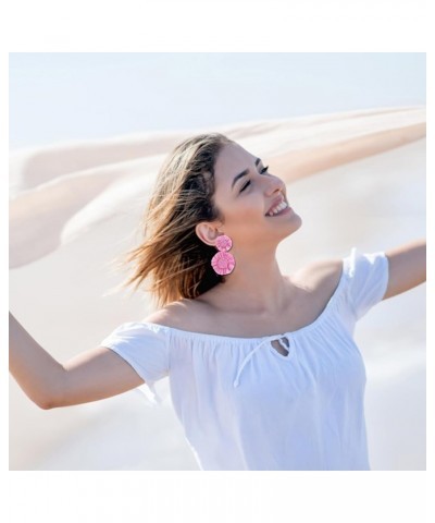 Statement Raffia Floral Earrings Boho Beaded Earrings Summer Beach Handwoven Earrings for Women Girls Jewelry Gifts Pink $7.1...