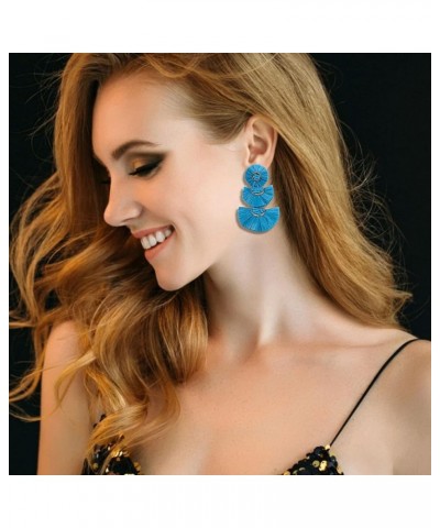 Statement Earrings Beaded Raffia Palm Bohemian Drop Dangle Earrings for women Blue 2 $7.64 Earrings