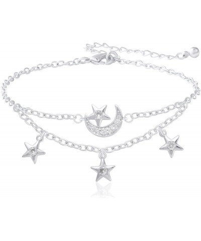 Dainty Moon Star Link Bracelet, 16K Gold Plated Adjustable Link Chain | Sparkling Zirconia Bracelet for Women Girls Silver $1...