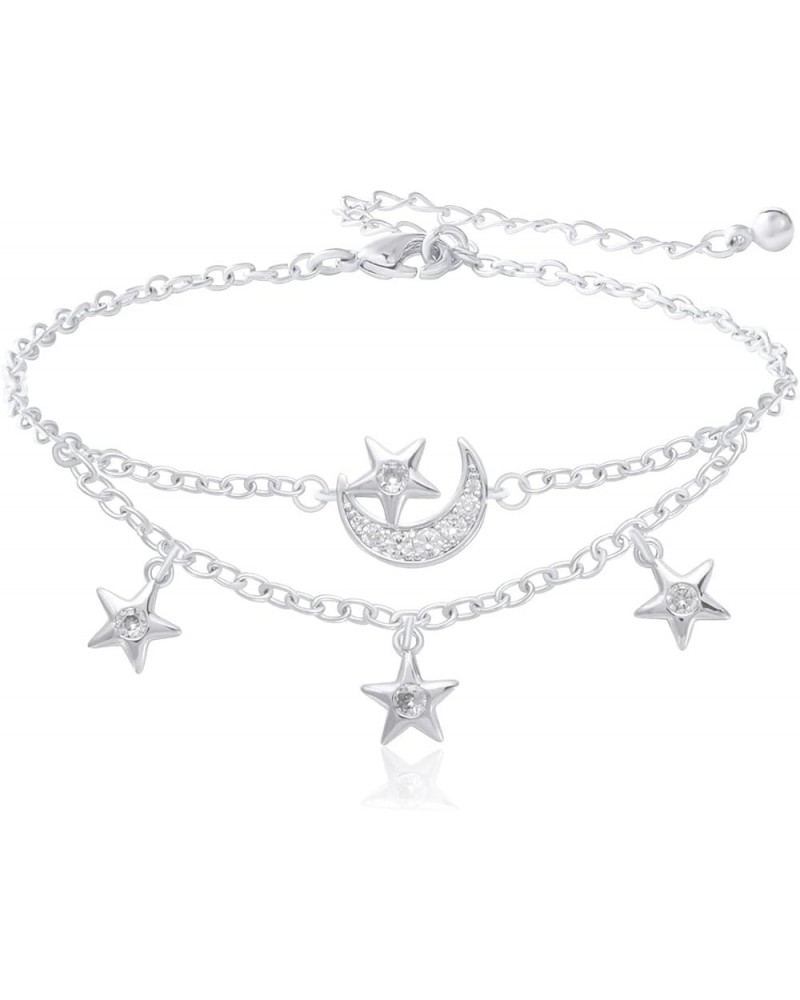 Dainty Moon Star Link Bracelet, 16K Gold Plated Adjustable Link Chain | Sparkling Zirconia Bracelet for Women Girls Silver $1...