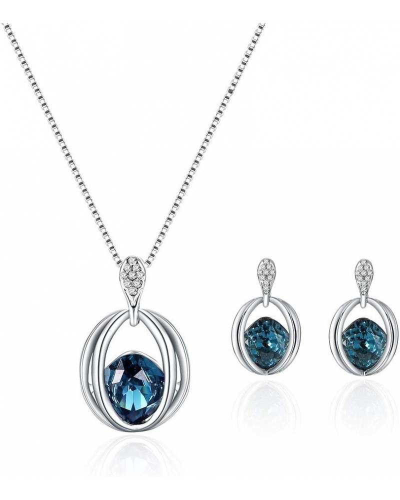 Zircon Crystal Blue Jewelry Set with Pendant Necklace and Earrings for Women and Teen Girls, Trendy Jewelry Gifts for Her, An...