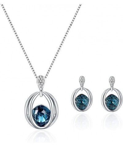 Zircon Crystal Blue Jewelry Set with Pendant Necklace and Earrings for Women and Teen Girls, Trendy Jewelry Gifts for Her, An...