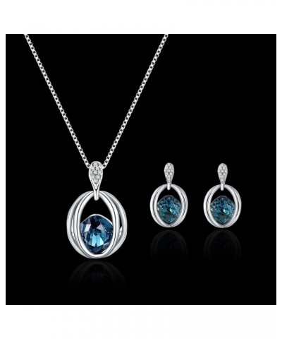 Zircon Crystal Blue Jewelry Set with Pendant Necklace and Earrings for Women and Teen Girls, Trendy Jewelry Gifts for Her, An...