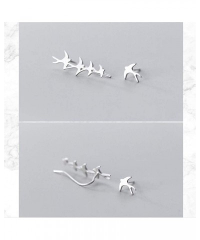 Swallow Bird Sterling Silver Earrings for Women Girls Cute Hummingbird Cuff Wrap Crawler Climber Stud Earrings Asymmetrical B...