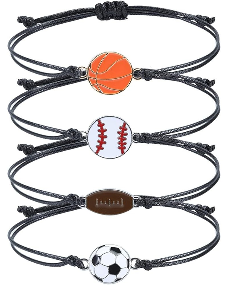 4-8Pcs Resin Football Baseball Soccer Rugby Charm Bracelet Set Handmade Braided Rope Cord Ball Bead Bracelet for Women Men Gi...