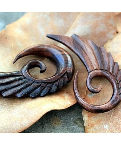 Hand Carved Organic Sono Wood Angel Wing Hanging Spiral Taper Plugs, Sold as a Pair 10mm (00GA) $11.14 Body Jewelry