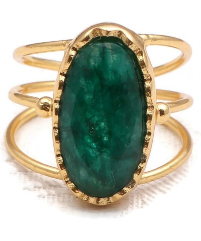 Gift For Her | Green Aventurine Handmade Oval Shape Gemstone Ring | Gold Plated Adjustable Ring | Jewelry 1061 12F $8.57 Rings